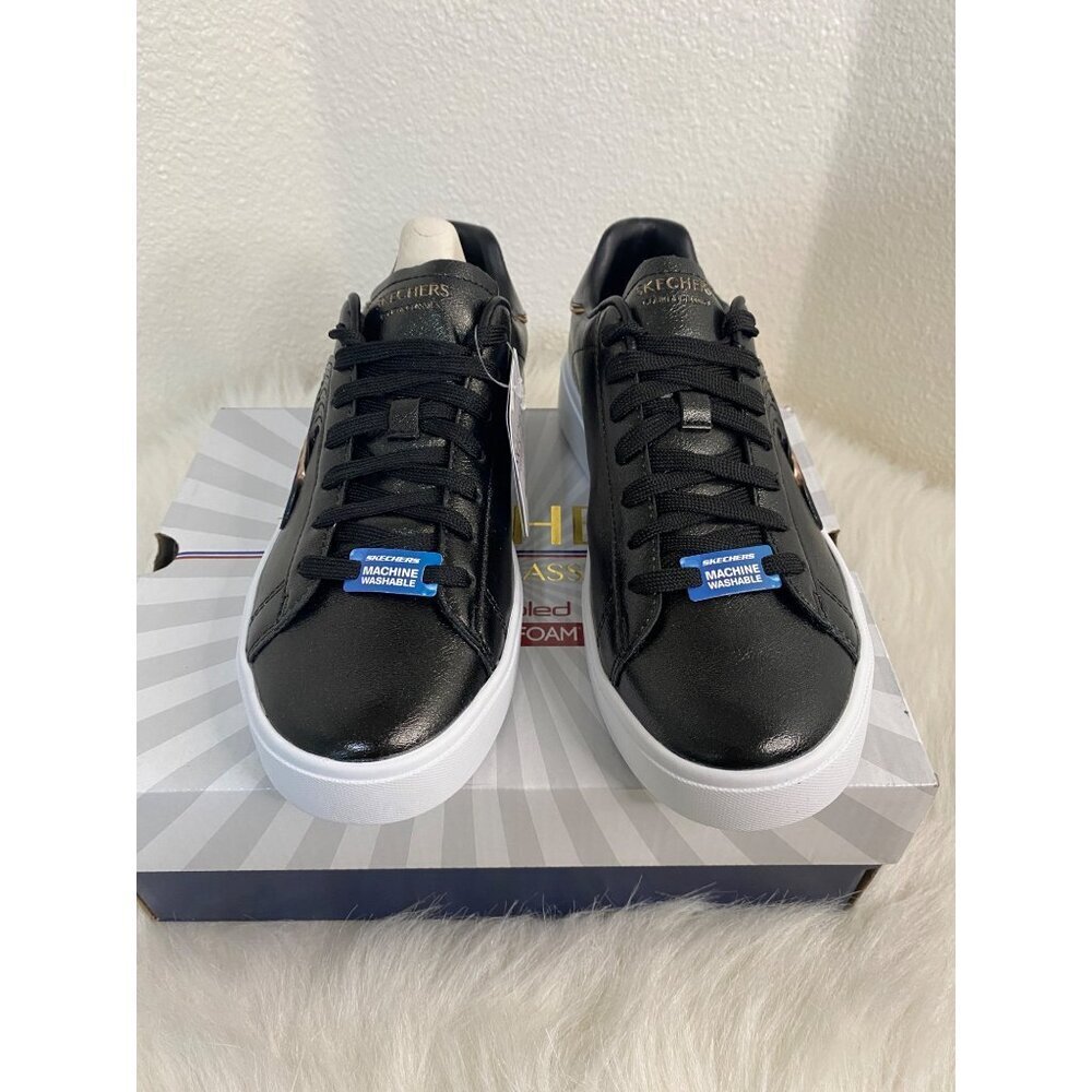 Skechers Classic Court Black Gold Duraleather Sneakers Machine Washable 7.5 - Picture 2 of 9
